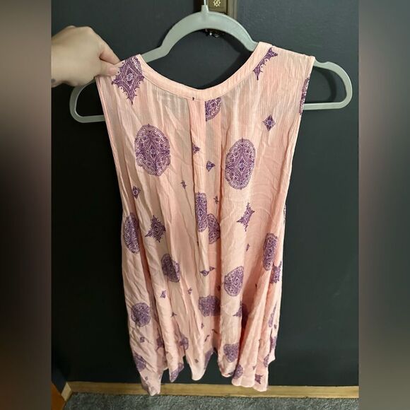 Free People Tree Swing Tunic Dress Size M Pink Purple Medallion Rayon Sleeveless - Picture 5 of 9